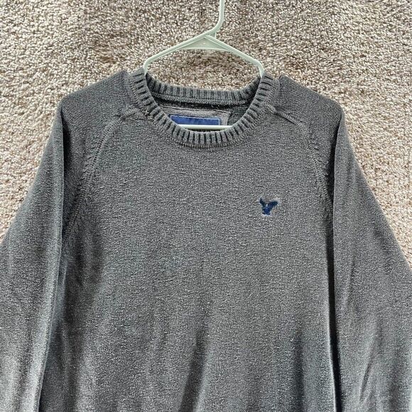 American Eagle Sweater Mens Medium Gray Crewneck Normcore Cotton Preppy Logo - Picture 2 of 10